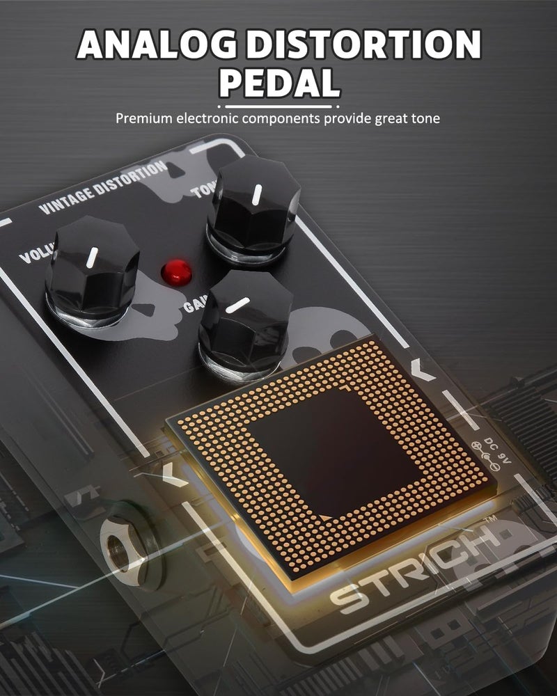 STRICH Distortion Guitar Pedal, Morpher Distortion, Super Muff Analog, Tight, Classic Crunch 80s Metal, True Bypass for Electric Guitar, White and Black - Image 2